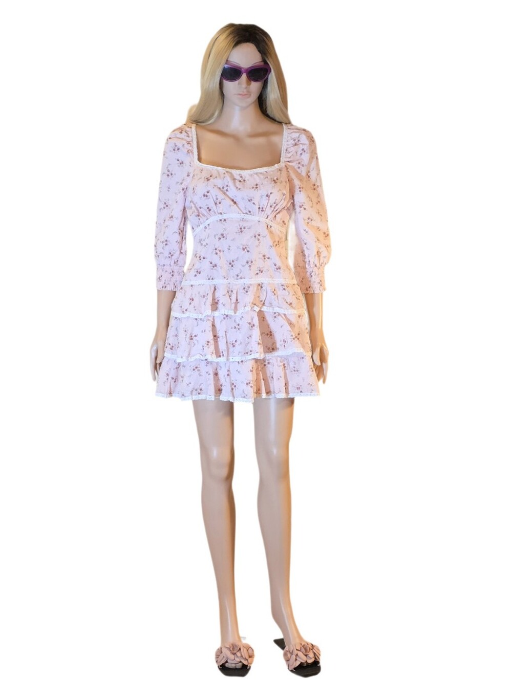 🌸 Lulus Lasting Bliss Pink Floral Ruffled Mini Dress M 🌸 - Picture 16 of 17